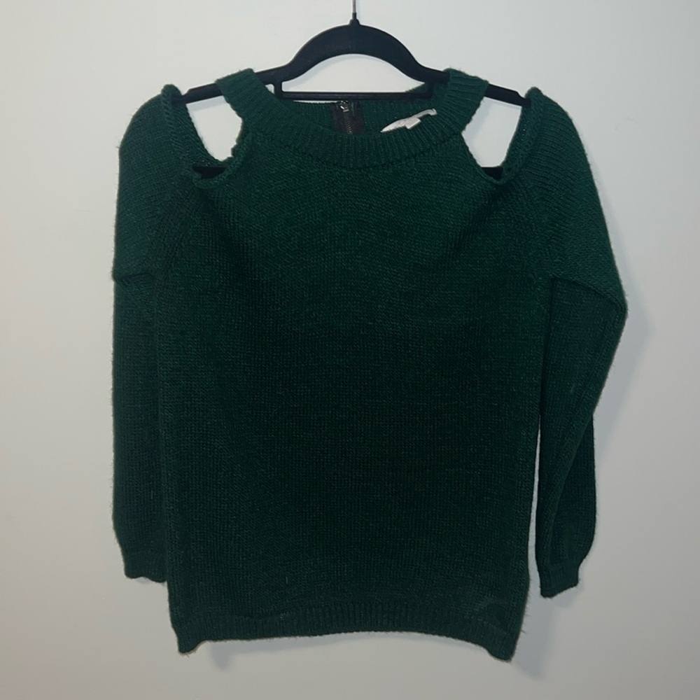 Forest Green Cold Shoulder Sweater